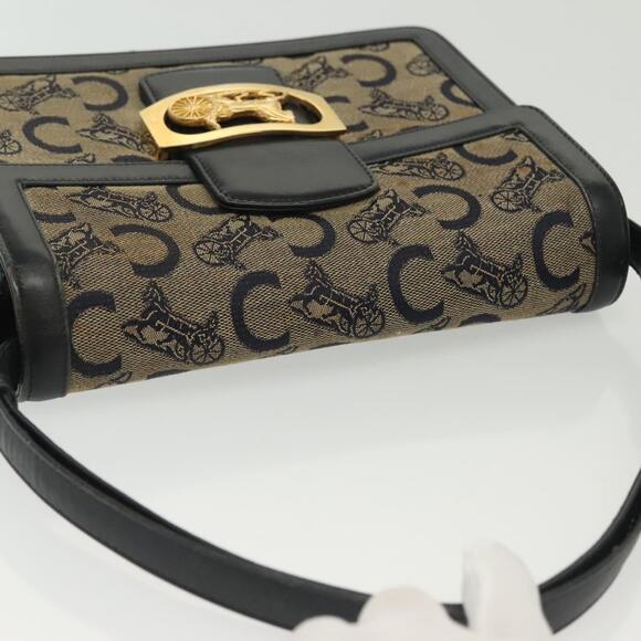 CELINE C Sulky Shoulder Bag Canvas Navy Gold - Picture 6 of 12
